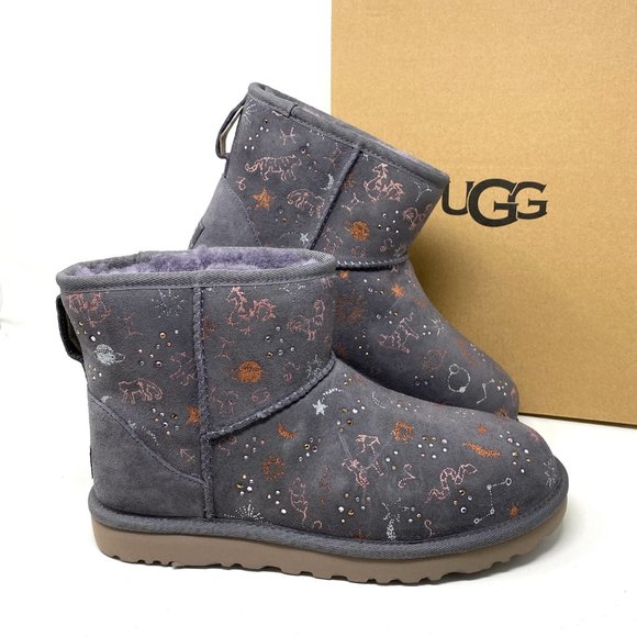UGG Classic Zodiak Mini Suede Fur Boots Gray W - Picture 6 of 9